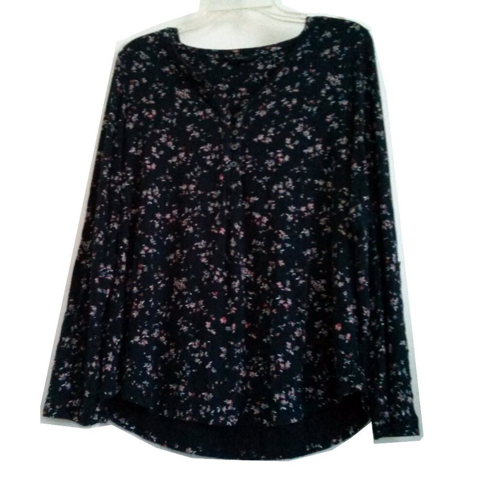 Women's Navy Floral Long Sleeve Henley, Denver Hayes, Medium